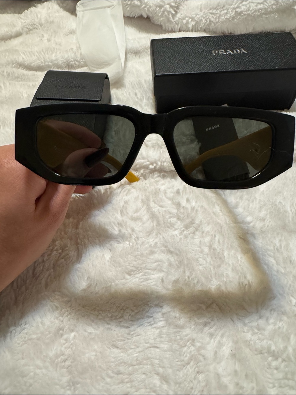 Prada Black Rectangular Sunglasses with Dark Lenses